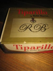 Pen cigareske, Tiparillo by Robt. Burns, ca 15*14 cm stor, 4.5 cm høg, 60 tallet