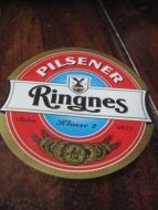 Strøken RINGNES PILSNER øletikett, 50-60 tallet