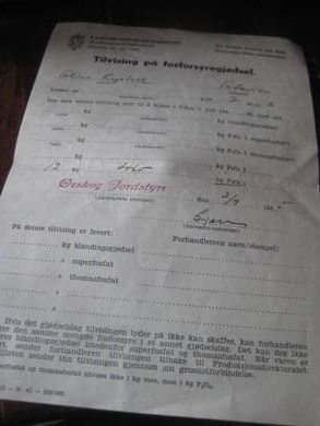 Tilvisning på fosforsyregjødsel 1945