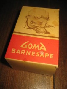 Eske med ubrukt innhold, GOMA BARNESÅPE, fra Goma Fabrikker, Kristiansund, 50 tallet
