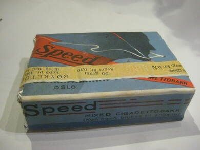 Strøken tobbakseske SPEED MIXED CIGARETTOBAKK, fra M. GLOTT TOBAKKSFABRIKK, OSLO, 30-40 tallet.