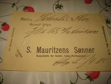 Blankett for Sebepulver fra S Mauritzens S&oslash;nner Stavanger 1915