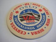 Strøken ølbrikke fra VM i Oslo 1966 Frydenlund Bryggeri