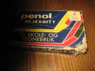 Gammel PENOL OLJEKRITT eske fra 50 tallet brukt men med innhold