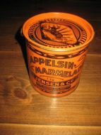 Pent lite APPELSIN MARMELADE spann med lokk og hank ca 11 cm i diameter 11 cm høgt & CO Fra Jensen & Co Oslo