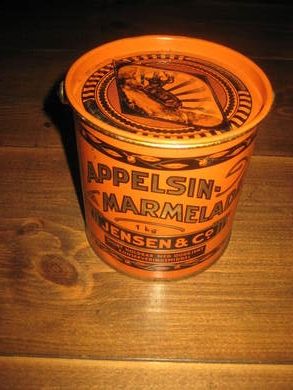 Pent lite APPELSIN MARMELADE spann med lokk og hank ca 11 cm i diameter 11 cm høgt & CO Fra Jensen & Co Oslo