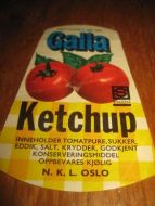 Pen etikett for GALLA KETCHUP, fra Norsk Kooperative Landsforrening, stor etikett.