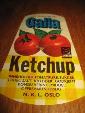 Pen etikett for GALLA KETCHUP, fra Norsk Kooperative Landsforrening, stor etikett.