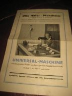 Brosjyre fra Otto Høfel, Pforzheim, UNIVERSAL MASCHINE, 30 tallet