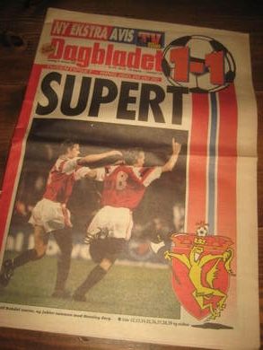 1992 nr 279 DAGBLADET NORGE- ENGLAND 1-1