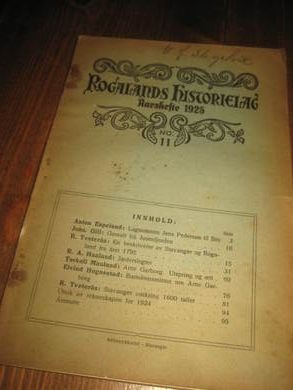 Rogaland Historielag, Årshefte 1925.