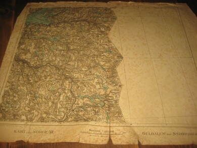 Kart over Norge - Guldalen og Stjørdalen 1902 ca 32*26 cm stort