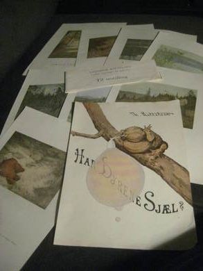 Bilder av Theodor Kittelsen : Har dyrene sjæl? THEODOR KITTELSEN Til utstilling! 9 pappark i A5 format med bilder på begge sider Selges under ett