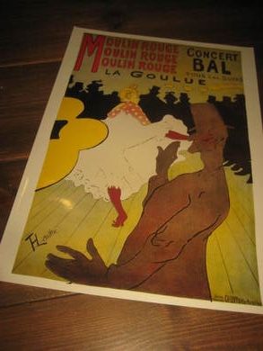 Pen plakat, MOULIN ROUGE CONSERT BAL, ca 30*43 cm stor, pen i glass og ramme. 1995.