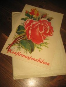 Stort konfirmasjonskort i konvolutt, 1944.