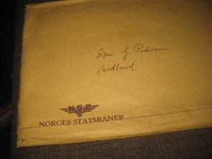 Konvolutt fra NSB med diverse skriv. 80 tallet