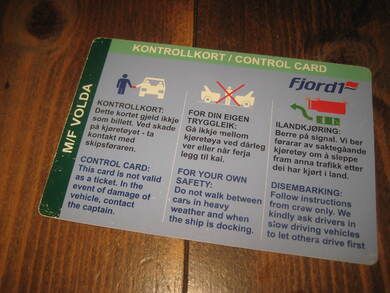 KONTROLLKORT I PLAST Fjord 1 M/F VOLDA 80 tallet