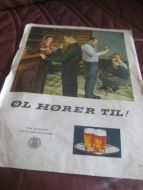 Reklameark fra 1961 ØL HØRER TIL! Pent i glass og ramme