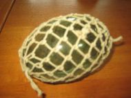 Gammel kavlkule brukt ved garnfiske i eldre tider Dette er den tykke kula som er sjelden Lys grønn liten skade på seis Dette er kule nr 2