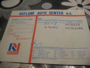 Kvitering fra HATLANE AUTO SENTER, BRØDRENE YTTERLAND, ÅSESTRANDA, 1961.