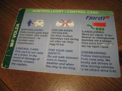 KONTROLLKORT fra M/F VOLDA