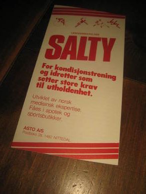 SALTY leskedrikkpulver reklame fra ASTO Nittedal 80 tallet