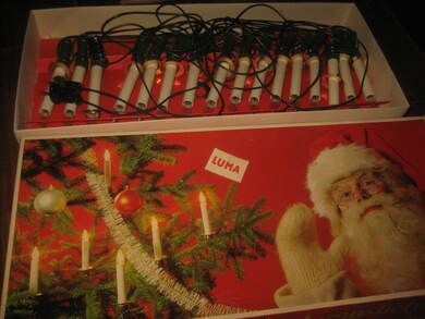 Eske med LUMA juletrebelysning 80 tallet