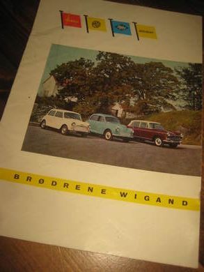 Meget spesiell og pen katalog fra Br&oslash;drene Wigand med preseentasjon med bilder av Morris MG Riley Wolseley 50- 60 tallet 10 sider