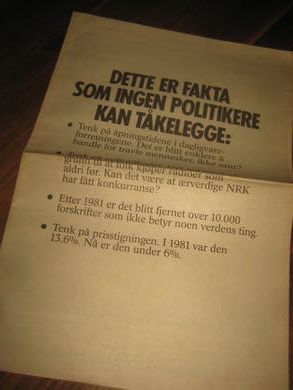 DETTE ER FAKTA SOM INGEN POLITIKERE KAN T&Aring;KELEGGE Brosjyre fra 1985
