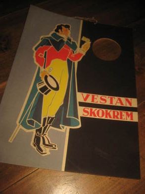 Ubrukt reklameplakat fra &Aring;sheim & Midtgaard Bergen 40 tallet ca 25*35 cm stor VESTAN SKOKREM