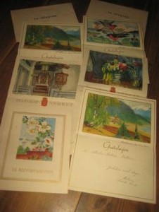 Lott med konfirmasjons telegram fra 1944 E konvolutter f&oslash;lger med