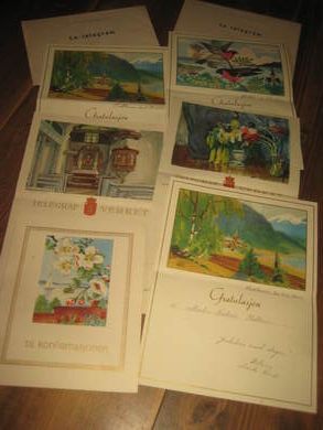 Lott med konfirmasjons telegram fra 1944 E konvolutter f&oslash;lger med