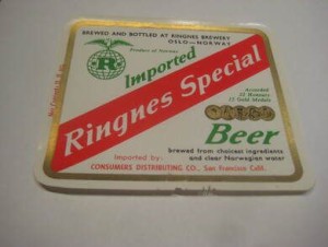 Str&oslash;ken og ubrukt &oslash;letikett fra Ringnes Bryggeri en del &aring;r tilbake i tid dette er etikett nr 10