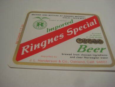 Str&oslash;ken og ubrukt &oslash;letikett fra Ringnes Bryggeri en del &aring;r tilbake i tid dette er etikett nr 5