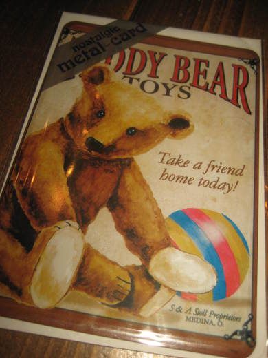 Metall kort TEDDY BEAR 80 tallet Ca 14*10 cm stort