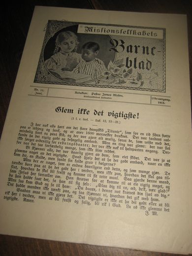 1912 nr 011 Missionsselskabets Barneblad