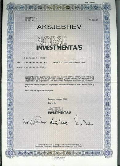NORSE INVESTMENT, 1985