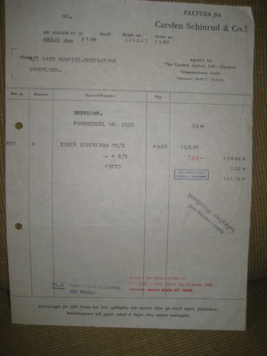 Carsten Schinrud & Co Oslo 27 6 1949
