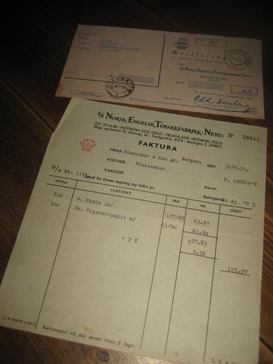 NORSK ENGELSK TOBAKKFABRIKK (NETO) 31 5 55 50651 Med postgiro kvittering stempla BLAKSÆTER 0 5 54