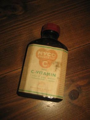 Flaske uten innhold, NYCO C VITAMIN, 50-60 tallet