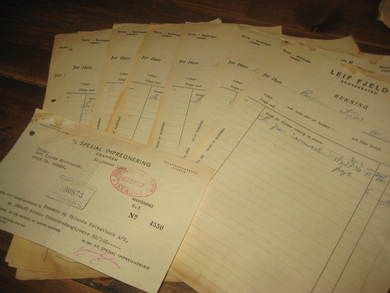 Lot med diverse fakturaer fra Leif Fjeldes skoverksted Utvik 1949 Dette er lot nr 1