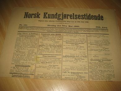 1905 nr 131 Norsk Kundgjørelestidende