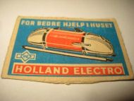 Forsida på eldre fyrstikkeske HOLLAND ELECTRO 60 tallet