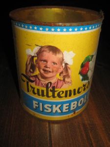Boks uten innhold, Trultemors FISKEBOLLER, fra Fosnavåg Canning, Fosnavåg, 60 tallet. Dette er boks nr 1