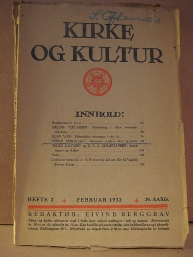 1932 nr 002 KIRKE OG KULTUR