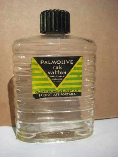 Flaske uten innhold, PALMOLIVE rak vattn. Fra COLGATE-PALMOLIVE. 60 tallet.