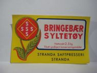 Etikett fra Standa Saftpresseri fra 60 tallet BRINGEBÆR SYLTETØY