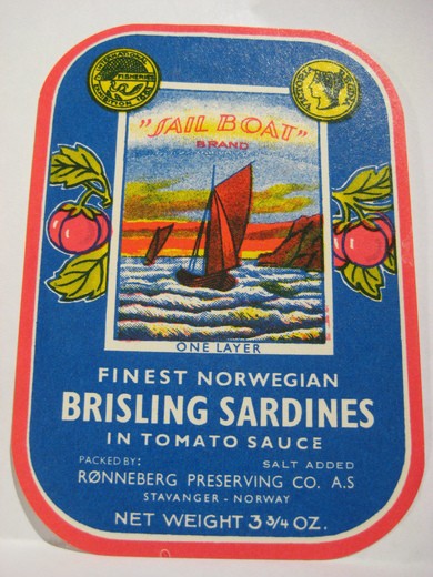 SAIL BOAT, fra Rønneberg Preserving Co, Stavanger.