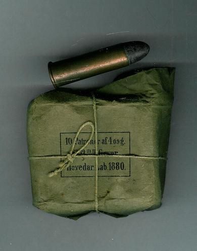 Pakke med 10 stk ubrukte patroner fra 1880.