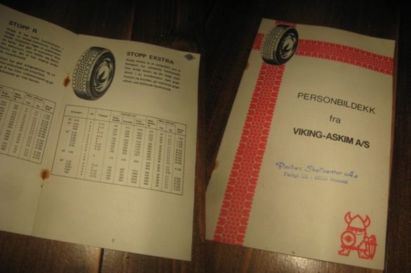 Prisliste fra VIKING ASKIM over personbildekk stempla Parken Shellsenter Ålesund 60-70 tallet